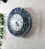 Teal Colour Round Solid Wood Bark Finish Wall Clock