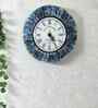 Teal Colour Round Solid Wood Bark Finish Wall Clock
