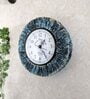 Teal Colour Round Solid Wood Bark Finish With Non Roman Numbers Wall Clock