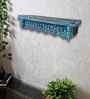 Teal Colour Solid Wood Handcarved Floating Wall Shelf