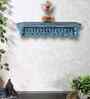 Teal Colour Solid Wood Handcarved Floating Wall Shelf