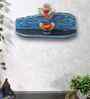 Teal Colour Solid Wood Wall Shelf With Bark Lining