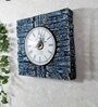Teal Colour Square Solid Wood Bark Finish Wall Clock