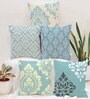 Teal Cotton Ethnic motif 16x16 inches Cushion Covers (Pack of 5)