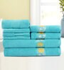 Teal Cotton Patterned 500 GSM Towel Set 8 Pieces