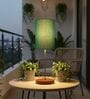 Teal Cylinder Fabric Shade Table Lamp, Brown Wooden Base Bedside & Desk Light for Bedroom, Living Room & Home Decor