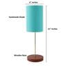 Teal Cylinder Fabric Shade Table Lamp, Brown Wooden Base Bedside & Desk Light for Bedroom, Living Room & Home Decor