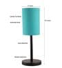 Teal Cylinder Fabric Shade Table Lamp, Minimalist Bedside Lamp with Metal Base for Bedroom, Living Room & Study