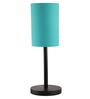 Teal Cylinder Fabric Shade Table Lamp, Minimalist Bedside Lamp with Metal Base for Bedroom, Living Room & Study