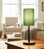 Teal Cylinder Fabric Shade Table Lamp, Minimalist Bedside Lamp with Metal Base for Bedroom, Living Room & Study