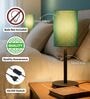 Teal Cylinder Fabric Shade Table Lamp, Minimalist Bedside Lamp with Metal Base for Bedroom, Living Room & Study