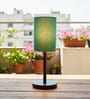 Teal Cylinder Fabric Shade Table Lamp, Minimalist Bedside Lamp with Metal Base for Bedroom, Living Room & Study