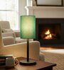 Teal Cylinder Fabric Shade Table Lamp, Minimalist Bedside Lamp with Metal Base for Bedroom, Living Room & Study