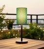 Teal Cylinder Fabric Shade Table Lamp, Minimalist Bedside Lamp with Metal Base for Bedroom, Living Room & Study