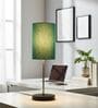 Teal Cylinder Fabric Shade with Modern Silver & Black Table Lamp for Bedroom & Living Room
