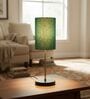 Teal Cylinder Fabric Shade with Modern Silver & Black Table Lamp for Bedroom & Living Room