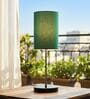 Teal Cylinder Fabric Shade with Modern Silver & Black Table Lamp for Bedroom & Living Room