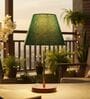 Teal Fabric Shade Table Lamp, Brown Wooden Base Bedside & Desk Light for Bedroom, Living Room & Home Decor