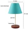 Teal Fabric Shade Table Lamp, Brown Wooden Base Bedside & Desk Light for Bedroom, Living Room & Home Decor