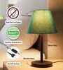 Teal Fabric Shade Table Lamp, Minimalist Bedside Lamp with Metal Base for Bedroom, Living Room & Study