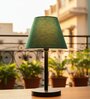 Teal Fabric Shade Table Lamp, Minimalist Bedside Lamp with Metal Base for Bedroom, Living Room & Study