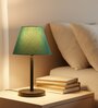 Teal Fabric Shade Table Lamp, Minimalist Bedside Lamp with Metal Base for Bedroom, Living Room & Study