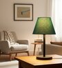 Teal Fabric Shade Table Lamp, Minimalist Bedside Lamp with Metal Base for Bedroom, Living Room & Study