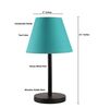 Teal Fabric Shade Table Lamp, Minimalist Bedside Lamp with Metal Base for Bedroom, Living Room & Study