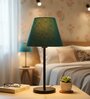 Teal Fabric Shade Table Lamp, Modern Bedside & Desk Lamp with Metal Base for Bedroom, Living Room & Home Decor
