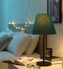 Teal Fabric Shade Table Lamp, Modern Bedside & Desk Lamp with Metal Base for Bedroom, Living Room & Home Decor