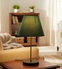 Teal Fabric Shade with Modern Silver & Black Table Lamp for Bedroom & Living Room