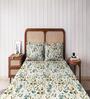 Teal Floral 144 TC Cotton Queen Sized Double Bedsheet with 2 Pillow Covers Botanical Dreams Collection