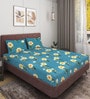 Teal Floral 144 TC Microfiber Queen Sized Double Bedsheet with 2 Pillow Covers