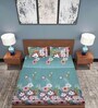 Green Floral 186 TC Cotton Double Sized Bedsheet With 2 Pillow Covers