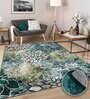 Teal Green Floral Polyester 8' X 10' Machine Made Carpet