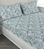 Teal Geometric 200 TC 100% Cotton King Sized Bedsheet With 2  Pillow Covers Solana Collection