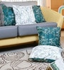 Teal Microfiber Floral 16X16 Inches Cushion Covers Set Of 5