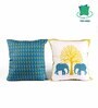Teal Polycotton Floral 16x16 inches Cushion Covers (Pack of 5)