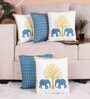 Teal Polycotton Floral 16x16 inches Cushion Covers (Pack of 5)