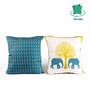 Teal Polycotton Floral 24x24 inches Cushion Covers (Pack of 2)