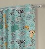 Teal Polyester Abstract 7ft Semisheer Eyelet (2 Pc) Door Curtains