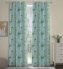 Teal Polyester Abstract 9ft Semisheer Eyelet (2 pc) Long Door Curtains