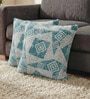 Teal Polyester Geometric 18x18 inches Cushion Covers Set of 2