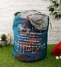 Teal Polyester Slub 50 Ltr (1Pc) Laundry Basket with Lid