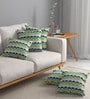 Teal Geometric Polyester 16 x 16 Inches Cushion Covers (Set of 5)