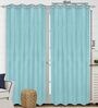 Teal Polyester Solid 7 ft Light Filtering Eyelet (Set of 2) Door Curtains