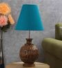 Faraday Teal Fabric Shade Night Lamp With Wood Base