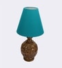 Faraday Teal Fabric Shade Night Lamp With Wood Base