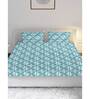 Teal Geometric 144 TC Cotton King Bedsheet with 2 Pillow Covers