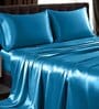 Teal Solid 400 TC Satin King Fitted Bedsheet with 2 Satin Pillow covers